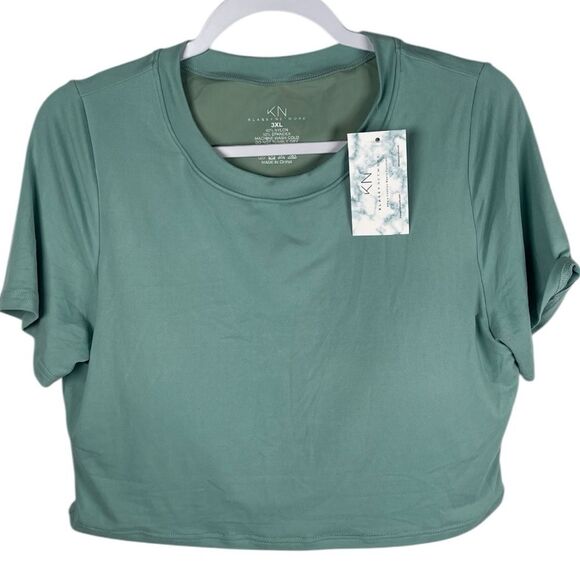 Klassy Network Blue Green Cropped Short Sleeve Crewneck Built-in Bra Top 3XL NWT - Picture 1 of 7